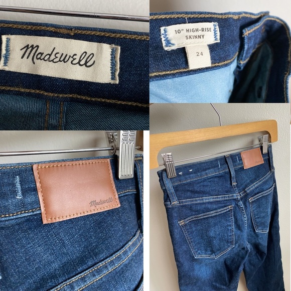 Madewell 10” High Rise Skinny Jeans Dark Wash Blue Classic Stretch Whiskered 24 - Picture 6 of 9